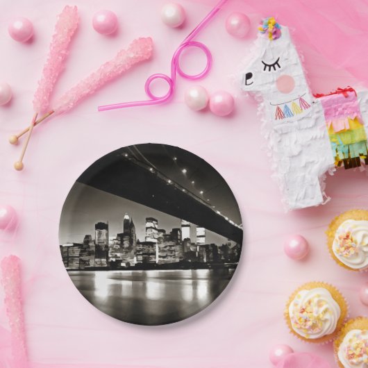 Assiettes En Carton New York moderne noir et blanc en soirée (Fête)