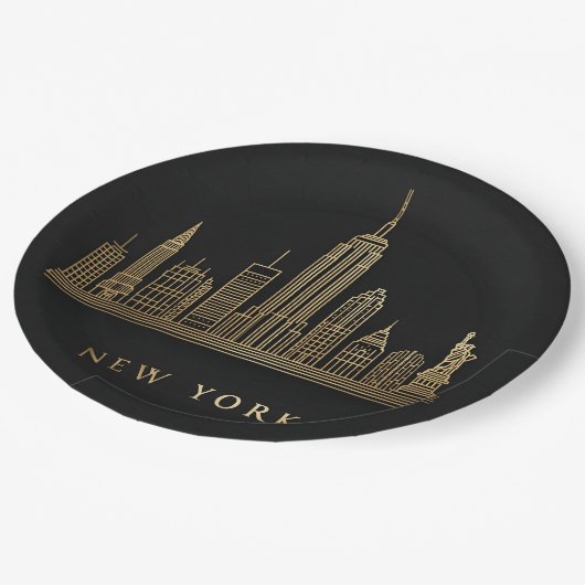 Assiettes En Carton New York Skyline Gold Line Art (Angle)