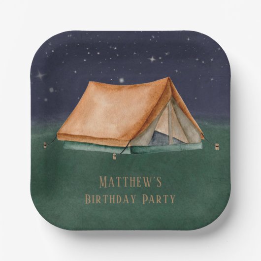 Assiettes En Carton Night Campout Boy Fête d'anniversaire (Recto)