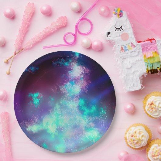 Assiettes En Carton Night Sky néon lumières Plaque en papier (Fête)