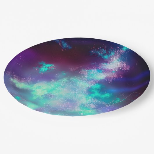Assiettes En Carton Night Sky néon lumières Plaque en papier (Angle)