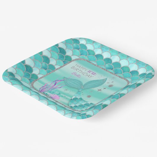 Assiettes En Carton N'IMPORTE QUEL ÂGE Turquoise Sirène Parties scinti (Angulaire)