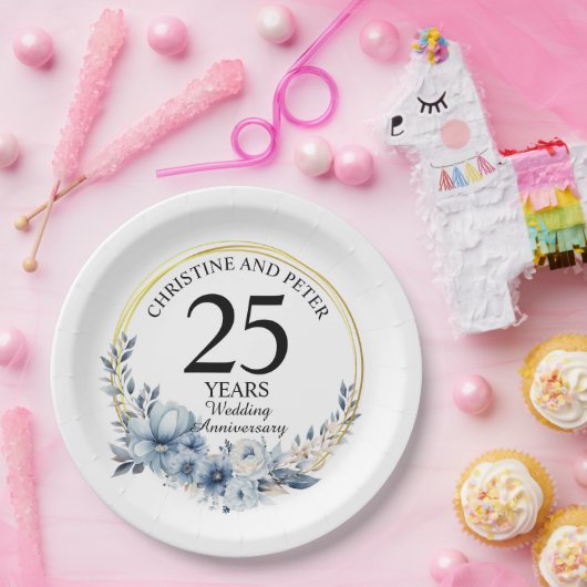 Assiettes En Carton N'importe quel Mariage Elégant Blue Floral Anniver (Fête)
