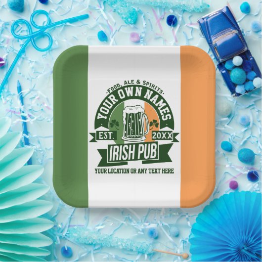 Assiettes En Carton N'importe quel nom Pub irlandais Personnalisé Sain (Fête)
