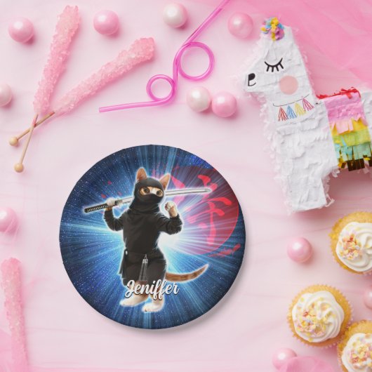 Assiettes En Carton Ninja Chat dans l'espace. (Fête)