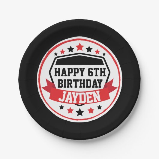 Assiettes En Carton Ninja Guerrier Anniversaire Noir et Rouge (Devant)