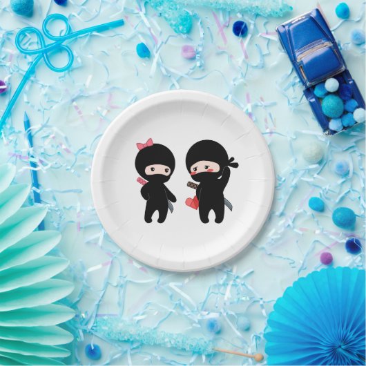 Assiettes En Carton Ninja Pair, un garçon et une fille (Fête)