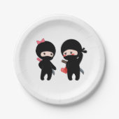 Assiettes En Carton Ninja Pair, un garçon et une fille (Devant)
