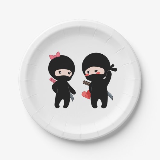 Assiettes En Carton Ninja Pair, un garçon et une fille (Devant)