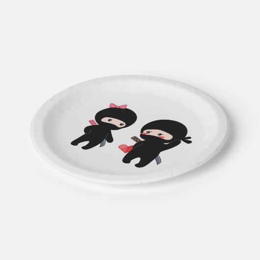 Assiettes En Carton Ninja Pair, un garçon et une fille (Angle)
