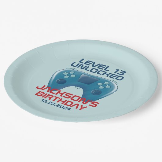 Assiettes En Carton Niveau du jeu vidéo Ado déverrouillé fête d'annive (Angle)