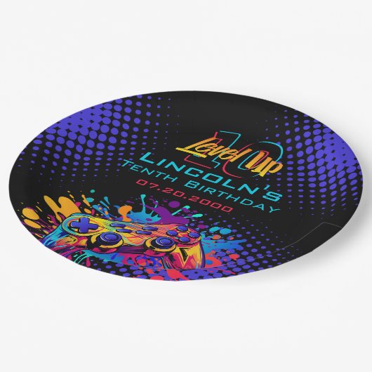 Assiettes En Carton Niveau Up Video Game Controller Anniversaire (Angle)