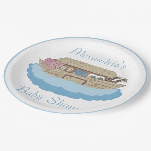 Assiettes En Carton Noah's Ark Baby Boy Baby shower bleu (Angle)