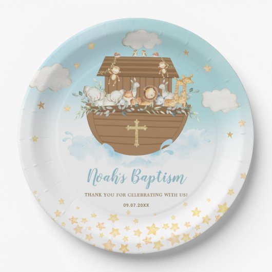 Assiettes En Carton Noah's Ark Cute Animaux Garçon Baptême Christening (Devant)