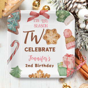 Assiettes En Carton Noël 2e anniversaire Fête d'hiver rose fille