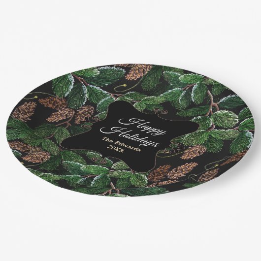 Assiettes En Carton Noël À feuillage persistant élégant personnalisé (Angle)