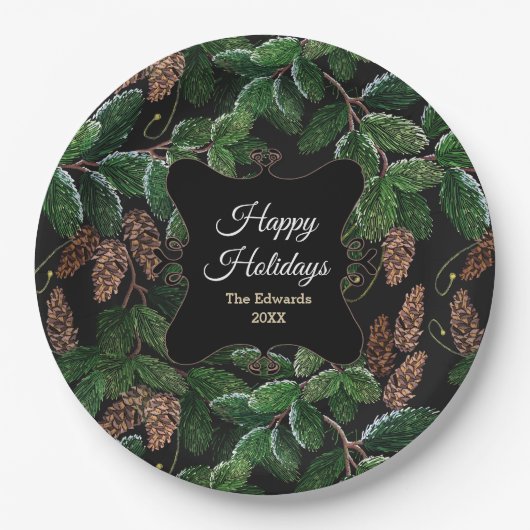 Assiettes En Carton Noël À feuillage persistant élégant personnalisé (Devant)