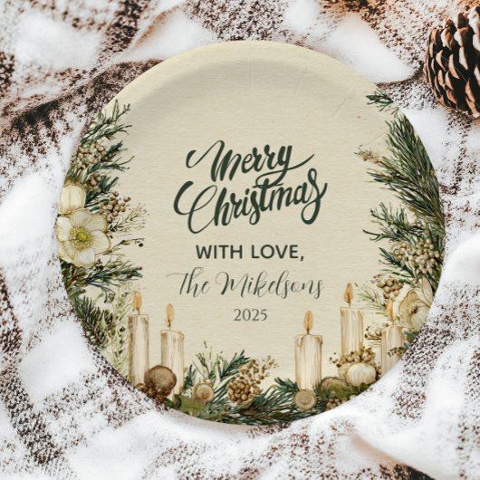 Assiettes En Carton Noël à la bougie de pin rustique