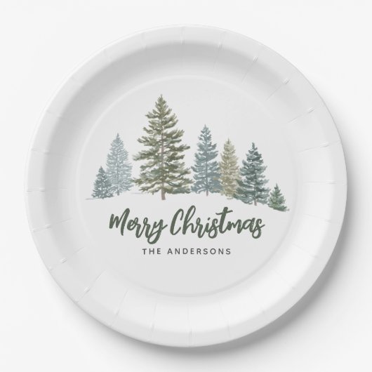 Assiettes En Carton Noël à l'arbre à pin rustique (Devant)