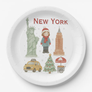 Assiettes En Carton Noël à New York Aquarelle – Mignon