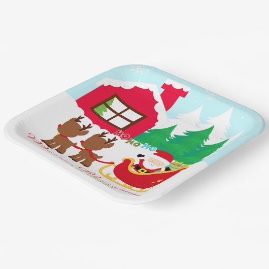 Assiettes En Carton Noël à père Noël et Reindeer (Angulaire)
