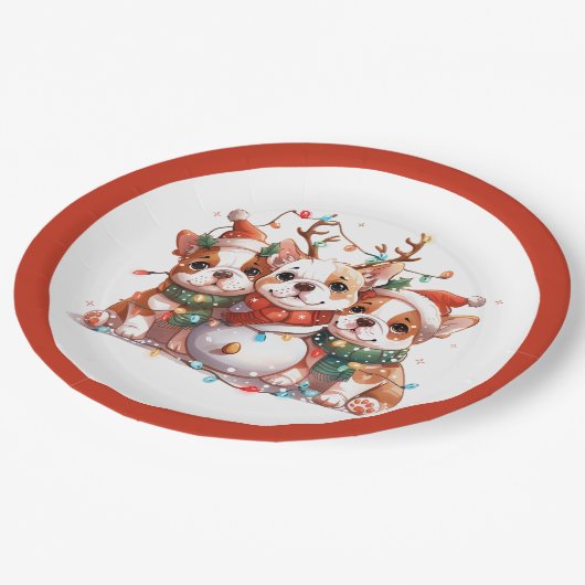 Assiettes En Carton Noël anglais Bulldog Reindeer Père Noël (Angle)