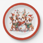Assiettes En Carton Noël anglais Bulldog Reindeer Père Noël (Devant)