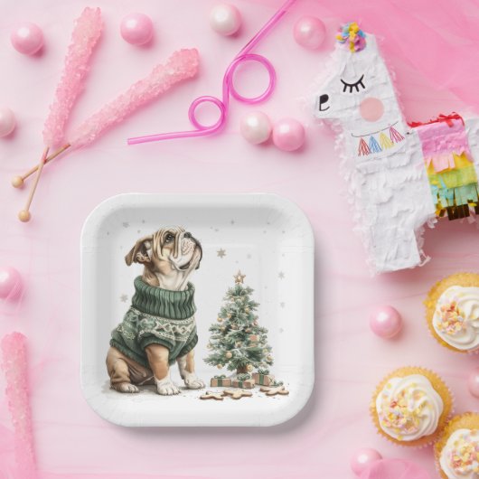 Assiettes En Carton Noël Anglais Chien de Noël Arbre (Fête)
