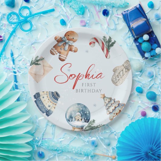 Assiettes En Carton Noël Aquarelle hiver Première fête d'anniversaire (Fête)