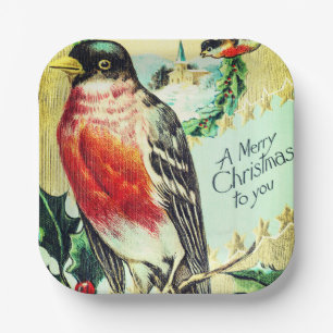 Assiettes En Carton Noël aux oiseaux vintages