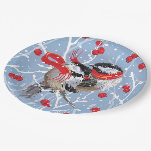 Assiettes En Carton Noël aux poulets bouddhistes | Bleu/Rouge (Angle)