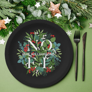 Assiettes En Carton NOEL Baies Verdure Noël Noir