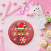 Assiettes En Carton Noël blanc Rudolph le renne à nez rouge (Fête)