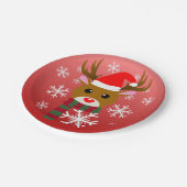 Assiettes En Carton Noël blanc Rudolph le renne à nez rouge (Angle)