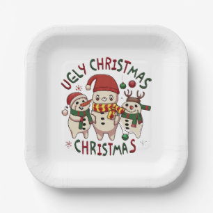 Assiettes En Carton Noël blanc ; UGLY CHRISTMAS