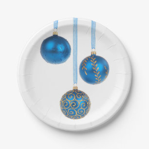 Assiettes En Carton Noël bleu de boule ornemente la plaque à papier 