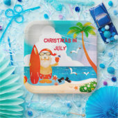 Assiettes En Carton Noël Bleu En Juillet Santa Claus Summer Beach  (Fête)