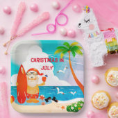 Assiettes En Carton Noël Bleu En Juillet Santa Claus Summer Beach  (Fête)