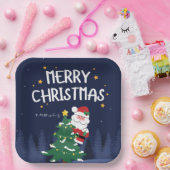 Assiettes En Carton Noël bleu marine et Père Noël (Fête)
