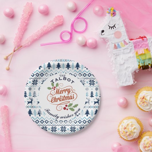 Assiettes En Carton NOËL Bleu Traditionnel personnalisé Plaque P (Fête)