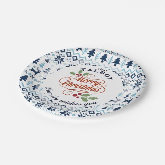 Assiettes En Carton NOËL Bleu Traditionnel personnalisé Plaque P (Angle)