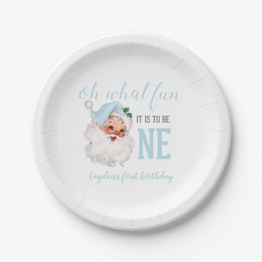 Assiettes En Carton Noël Blue Père Noël premier anniversaire (Devant)