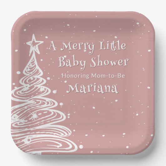 Assiettes En Carton Noël Boho rose Baby shower fille (Recto)