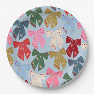 Assiettes En Carton Noël Bows Coquette bleu