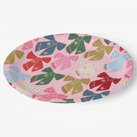 Assiettes En Carton Noël Bows Coquette rose (Angle)
