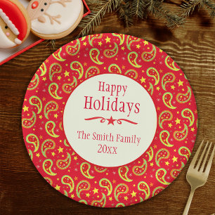 Assiettes En Carton Noël cachemire rouge plaque de papier de vacances