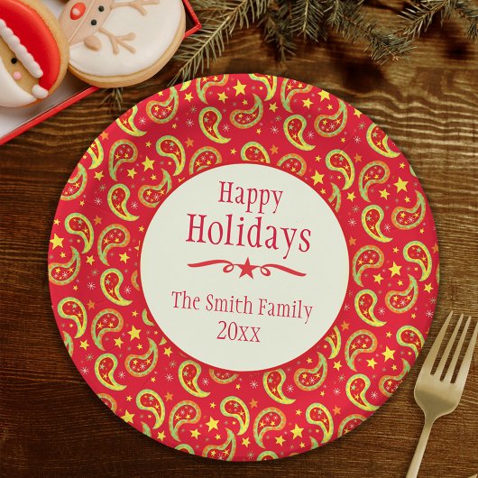 Assiettes En Carton Noël cachemire rouge plaque de papier de vacances