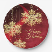 Assiettes En Carton Noël cadeau Red Golden Snowflakes Holiday (Devant)