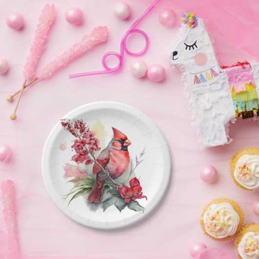 Assiettes En Carton Noël cardinal aquarelle (Fête)