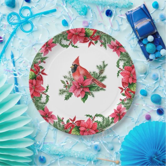 Assiettes En Carton Noël Cardinal Rouge Poinsettia (Fête)